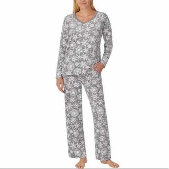 25. NWT Nautica 2-Piece Gray Snowflake Long Sleeve Fleece Pajama Set Small - Picture 5 of 7
